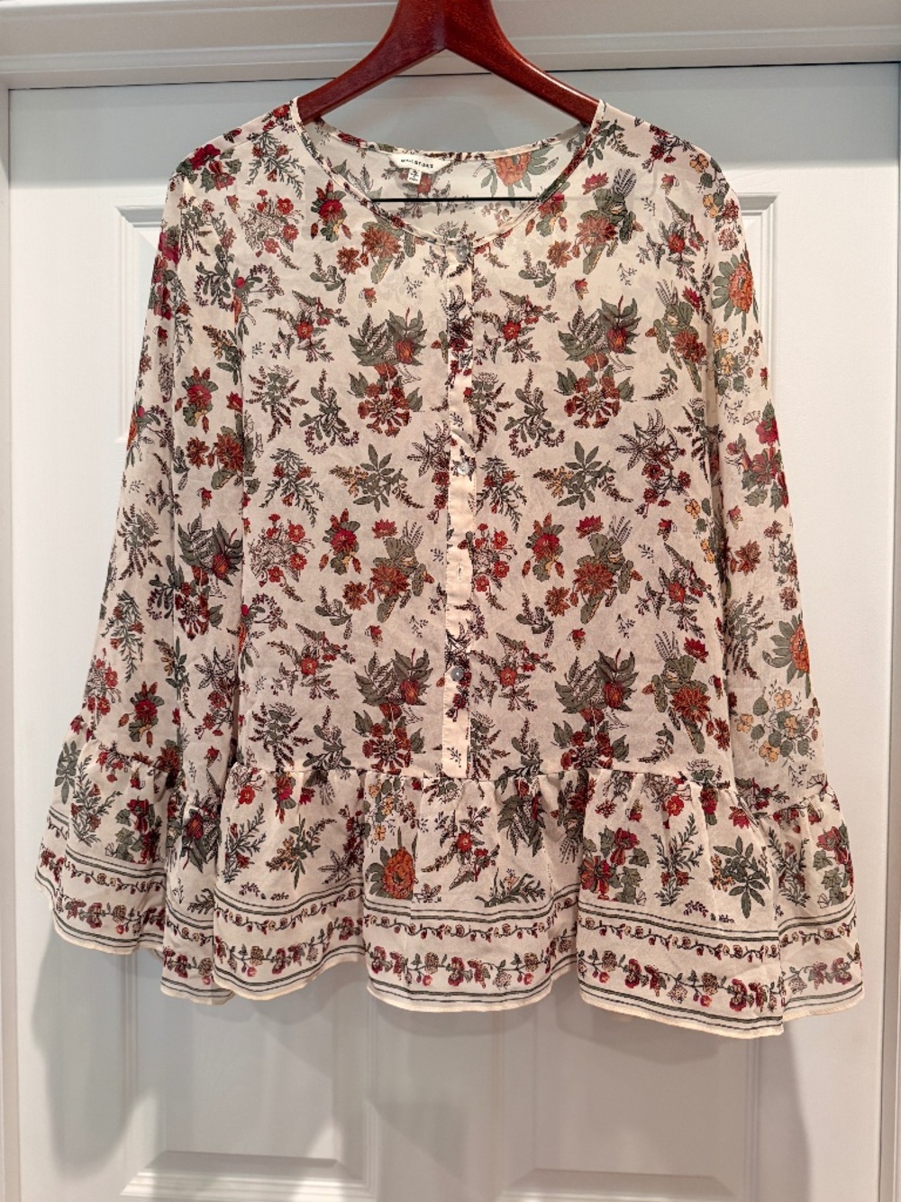 MAX STUDIO Sheer Bell Sleeves Boho Floral Top Blouse XL